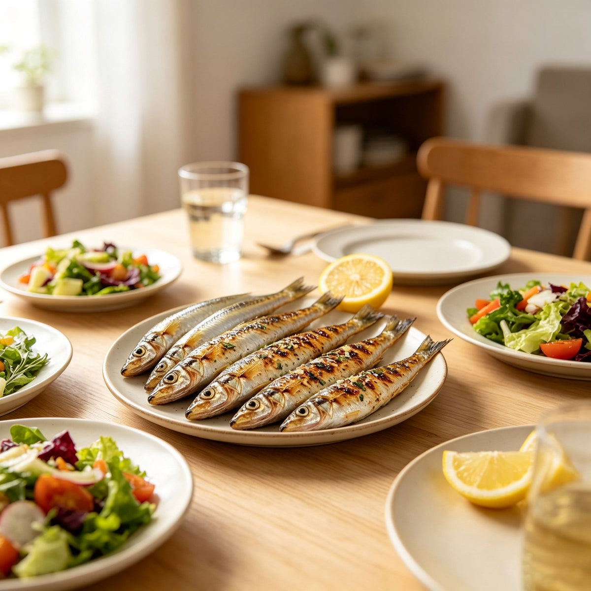 Pan-fried whitebait served as a light meal with side dishes