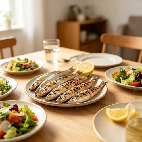 Pan-fried whitebait served as a light meal with side dishes